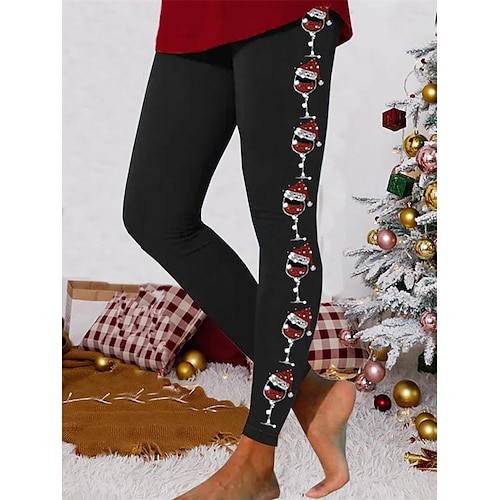 

Women's Tights Leggings Thermal Underwear Black Blue Black / Red Sparkle Sparkle & Shine Christmas Leisure Sports Weekend Print Stretchy Ankle-Length Tummy Control Snowman S M L XL 2XL