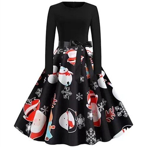 

Women's Swing Dress Mini Dress Black Red White Long Sleeve Santa Claus Patchwork Winter Fall Autumn Crew Neck Modern Christmas Vacation 2022 S M L XL XXL