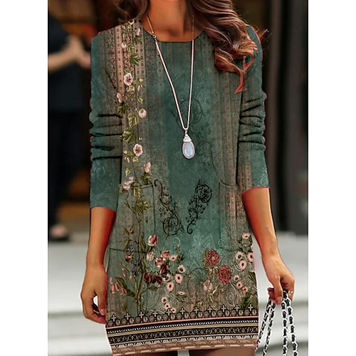 

Women's Casual Dress Sheath Dress Mini Dress Green 3/4 Length Sleeve Striped Print Winter Fall Spring Crew Neck Stylish Weekend 2022 S M L XL XXL 3XL