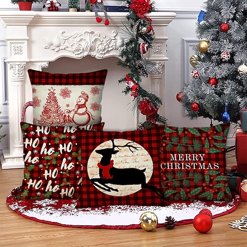 

Christmas Party Double Side Throw Pillow Cover 4PC Snowman Noel Soft Decorative Square Cushion Pillowcase for Bedroom Livingroom Sofa Couch Chair Machine Washable