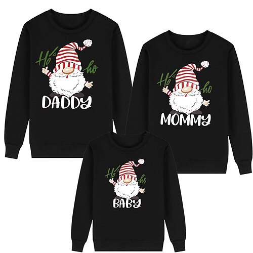 

Family Christmas Sweatshirt Santa Claus Casual Black Red Long Sleeve Daily Matching Outfits