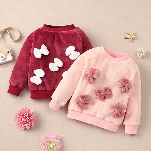 

Baby Pige Sweatshirt Helfarve udendørs Langærmet Aktiv 3-7 år Vinter Lyserød Rød