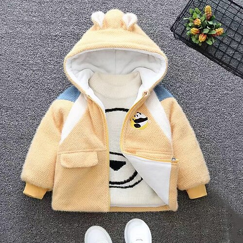 

Toddler Girls' Sherpa Jacket Animal Cute Pocket School Coat Outerwear 3-7 Years Winter Blue Yellow
