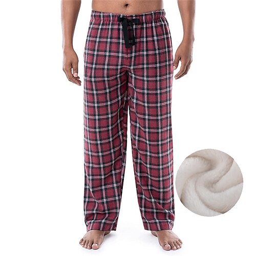 

Men's Loungewear Flannel Pajama Pants Lounge Pants Grid / Plaid Warm Soft Home Bed Spa Flannel Warm Pocket Elastic Waist Winter Blue Yellow