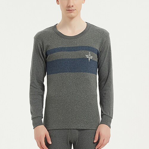 

Men's Thermal Underwear Sleepwear Thermal Set Pure Color Basic Fashion Comfort Home Polyester Warm Crew Neck Long Sleeve Pant Elastic Waist Winter Fall Light gray Dark Gray
