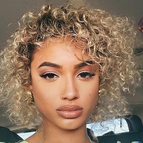 

Human Hair Wig Short Curly Pixie Cut Blonde Multi-color Natural Black Adjustable Natural Hairline For Black Women Machine Made Capless Brazilian Hair Women's All Black / Strawberry Blonde 6 inch