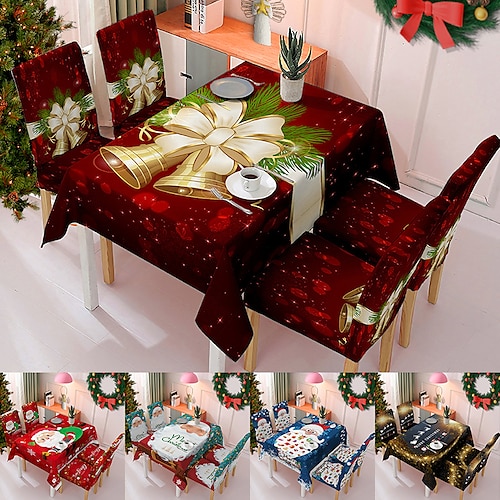 

Christmas Tablecloth Xmas Chair Cover Table Decoration Absorbent Table Cover Rectangle Washable Holiday for Family Gathering, Dining Room Table(Not Sold By A Set)