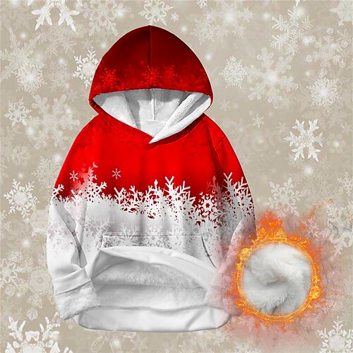

Kids Boys Christmas Fleece Hoodie Pullover Keep Warm Snowflake Long Sleeve Pocket Children Top Christmas Gifts 3D Print Fleece Hoodie Daily Wine Winter 7-13 Years