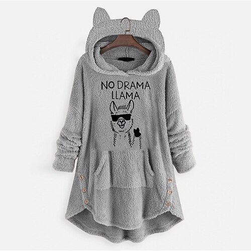 

Women's Cat Ear Fleece Hoodie Tops Sweatshirt Plain Button Pocket Long Sleeve Hooded Casual Teddy Home Daily Winter Fall Windproof Warm