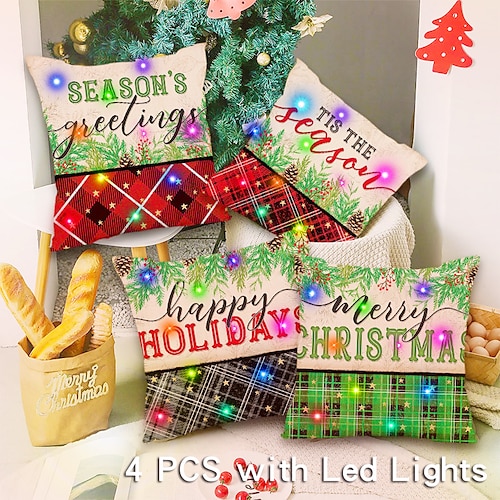

Christmas LED Lights Throw Pillow Cover 4PC Tree Soft Decorative Square Cushion Pillowcase for Bedroom Livingroom Sofa Couch Chair Superior Quality