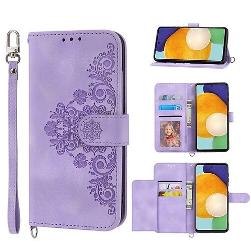 

Phone Case For Samsung Galaxy Handbag Purse Wallet Card A73 A53 A33 S22 Ultra Plus S21 FE S20 with Removable Cross Body Strap with Wrist Strap Card Holder Slots Solid Colored Flower TPU PU Leather