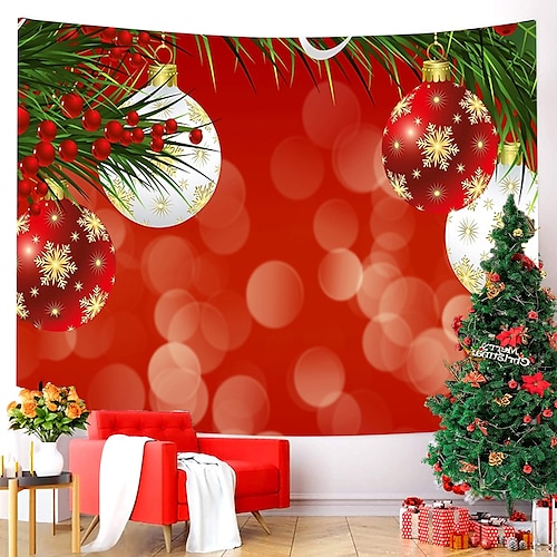 

Christmas Santa Claus Holiday Party Wall Tapestry Photography Background Art Decor Blanket Hanging Home Bedroom Living Room Decoration Tree Snowman Elk Snowflake Candle Gift Fireplace