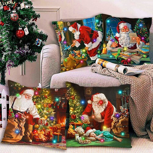 

Christmas LED Lights Pillow Cover Double Side 4PC Soft Decorative Square Cushion Case Pillowcase for Bedroom Livingroom Sofa Couch Chair Superior Quality