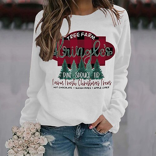 

Women's Sweatshirt Pullover Streetwear Black Pink White Graphic Christmas Tree Christmas Round Neck Long Sleeve S M L XL 2XL 3XL