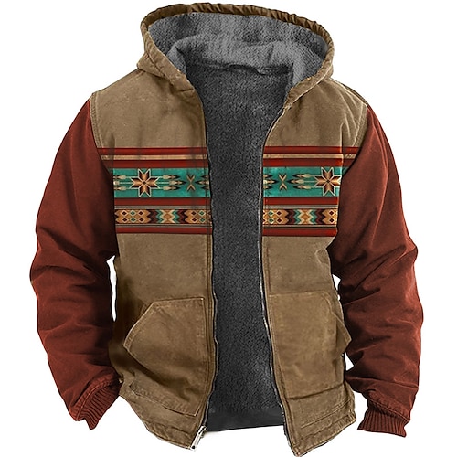 

Men's Full Zip Hoodie Jacket Brown Hooded Color Block Graphic Prints Zipper Print Sports Outdoor Daily Sports 3D Print Fleece Boho Streetwear Designer Winter Clothing Apparel Hoodies Sweatshirts