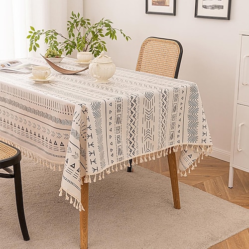 

Rustic Lattice Tablecloth Cotton Linen Rectangle Table Cloths with Tassel for Kitchen Dining, Party, Holiday, Christmas, Buffet