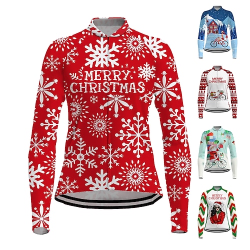 

Women's Cycling Jersey Long Sleeve Bike Jersey Top with 3 Rear Pockets Ugly Christmas Funny Christmas Mountain Bike MTB Road Bike Cycling Breathable Quick Dry Moisture Wicking Reflective Strips Red