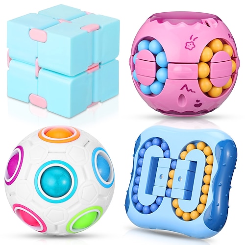 

4 Pack Fidget Toys Set Cube Puzzle Bean Toy Rainbow Football Cube Fingertip Sensory Toy Brain Teaser Sudoku Puzzle for Teens Stress Relief Learning Education