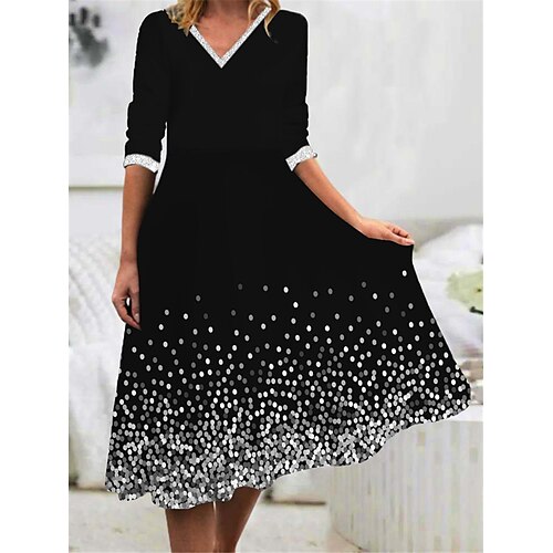 

Women's Casual Dress Swing Dress Midi Dress Black Long Sleeve Ombre Print Winter Fall Spring V Neck Fashion Daily Weekend 2022 S M L XL 2XL 3XL 4XL 5XL 6XL