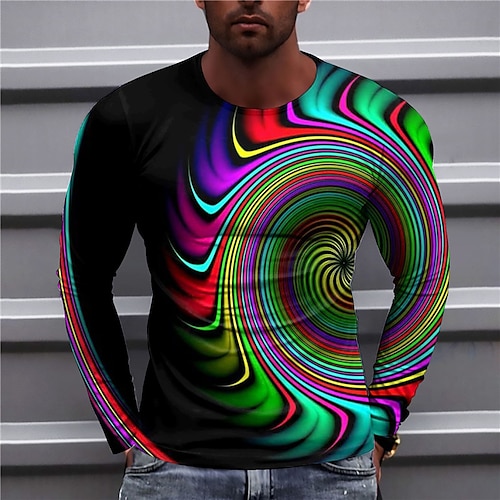 

Herren T Shirt 3D-Druck Grafik-Drucke Rundhalsausschnitt Regenbogen 3D-Druck Outdoor Strasse Langarm Bedruckt Bekleidung Basic Sport Designer Casual