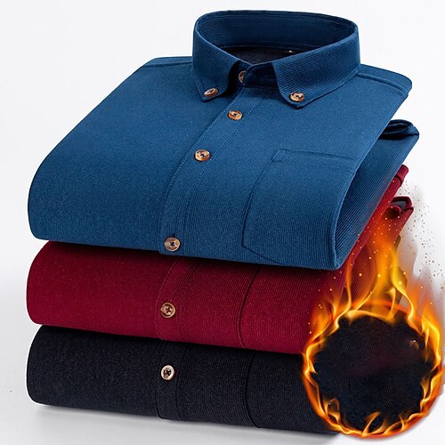 

Men's Dress Shirt Corduroy Shirt Solid Colored Turndown Wine Black Blue Brown Navy Blue Outdoor Work Long Sleeve Button-Down Clothing Apparel Fashion Business Comfortable Pocket