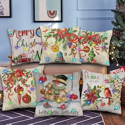 

Christmas LED Lights Pillow Cover Double Side 6PC Soft Decorative Square Cushion Case Pillowcase for Bedroom Livingroom Sofa Couch Chair Superior Quality