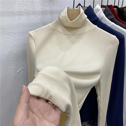 

fashion all-match high-neck threaded plus thin velvet t-shirt bottoming shirt women's 2022 autumn and winter new solid color long-sleeved top ins