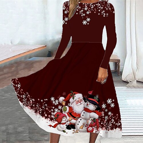 

Women's Casual Dress Swing Dress Midi Dress Black Wine Long Sleeve Santa Claus Pocket Winter Fall Spring Crew Neck Fashion Christmas Daily Weekend 2022 S M L XL XXL 3XL