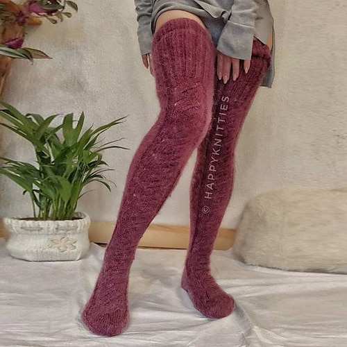 

Women's Stockings Thigh-High Crimping Socks Winter Tights Thermal Warm High Elasticity Winter Brick red One-Size