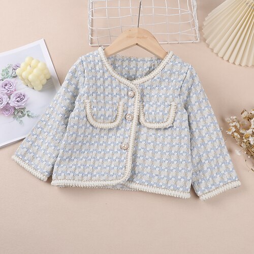 

Toddler Girls' Blazer Plaid Fashion Button Party Coat Outerwear 3-7 Years Fall Blue