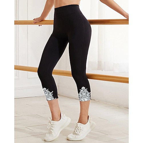 

Women's Patchwork Capri Leggings High Waist Workout Tights Tummy Control Butt Lift Quick Dry Color Block Black Yoga Fitness Gym Workout Sports Activewear Stretchy Skinny Athletic Athleisure