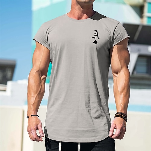 

Men's Unisex T shirt Tee Poker Crew Neck Gray Print Outdoor Street Short Sleeve Print Clothing Apparel Sports Designer Casual Big and Tall / Summer / Summer