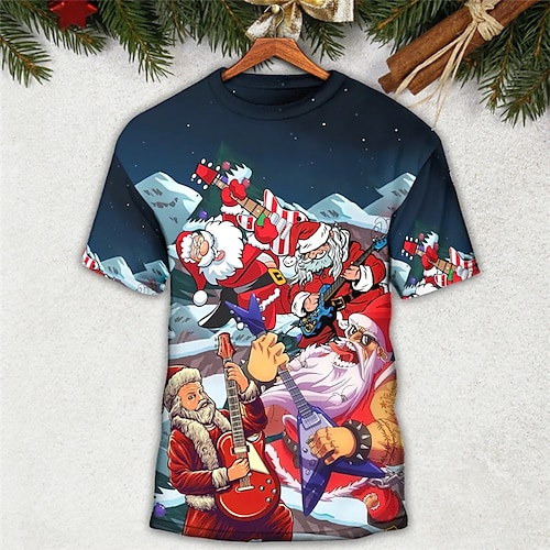 

Men's T shirt Tee Santa Claus Graphic Prints Crew Neck Red 3D Print Outdoor Christmas Short Sleeve Print Clothing Apparel Sports Designer Casual