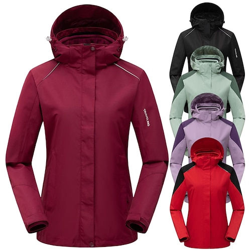 

Women's Hiking 3-in-1 Jackets Ski Jacket Waterproof Hiking Jacket Fleece Outdoor Thermal Warm Waterproof Windproof Fleece Lining Outerwear Trench Coat Maroon Big red Taro purple Matcha green Black