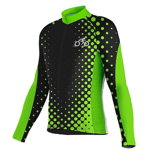 

21Grams Men's Cycling Jersey Long Sleeve Bike Jersey Top with 3 Rear Pockets Mountain Bike MTB Road Bike Cycling Breathable Quick Dry Moisture Wicking Reflective Strips Green Yellow Dark Blue Polka