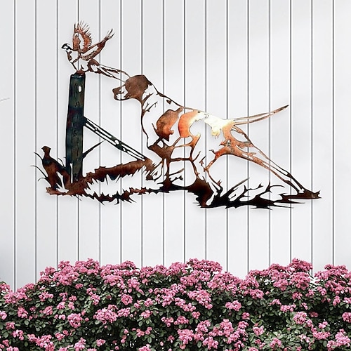 

Metal Hound and Bird Wall Sculpture Decor Metal Wall Hanging Decor Art for Home Outdoor Farmhouse Bedroom Living Room Wall Decoration Gifts 1PC