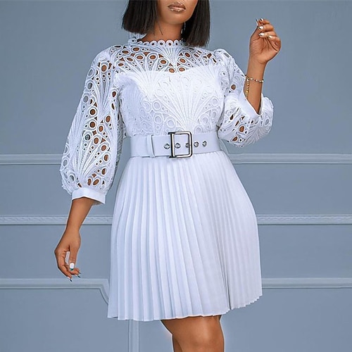 

Women's Plus Size Lace Dress Pure Color Stand Collar 3/4 Length Sleeve Winter Fall Fashion Elegant Mature Mini Dress Outdoor Date Dress