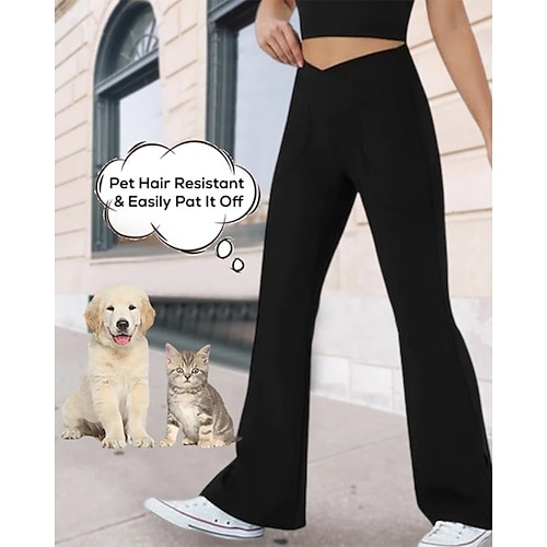 

Women's Flares Criss Cross Pants Pet Hair Resistance High Waist Yoga Fitness Gym Workout Tights Bottoms Dark Grey Apricot Black Spandex Sports Activewear High Elasticity Skinny