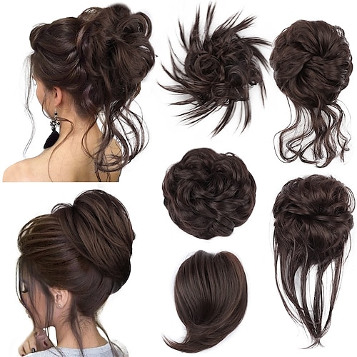 

5 PCS Messy Bun Hair Piece Hair Bun Hair pieces for women Tousled Updo Messy Curly Hair Pieces Hair Extensions Ponytail Elastic Easy Scrunchies Hairpiece