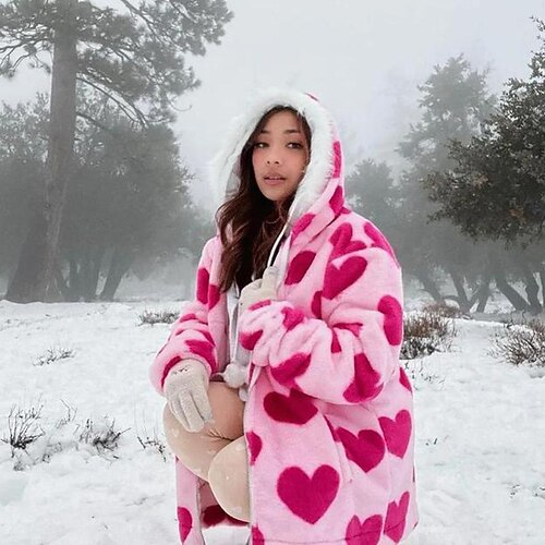 

2022 autumn and winter women's hooded thickened casual sweater cartoon pattern bear zipper pocket plush sweater women