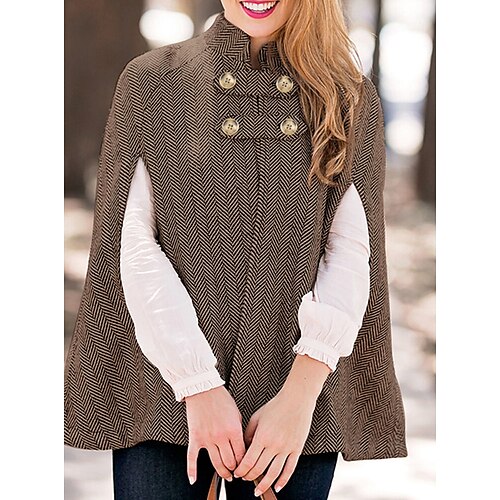 

Women's Shirt Shrugs Black Brown Gray Striped Button Print Sleeveless Casual Ponchos Capes Standing Collar S