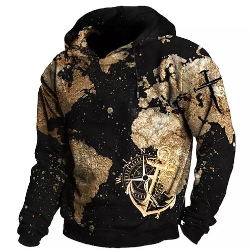 

Men's Pullover Hoodie Sweatshirt Black Hooded Map Graphic Prints Print Daily Sports 3D Print Basic Streetwear Designer Spring & Fall Clothing Apparel Hoodies Sweatshirts