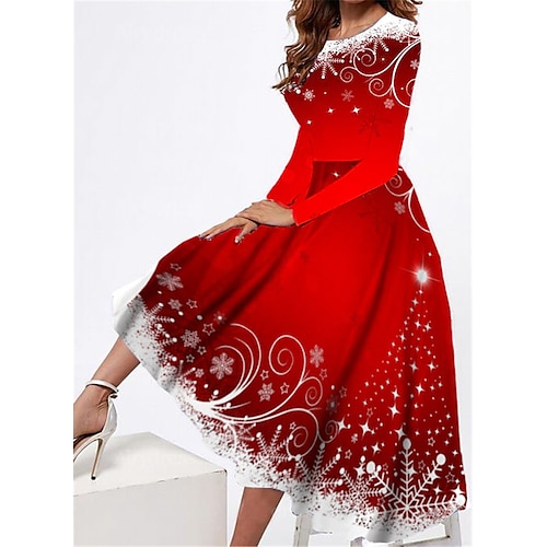 

Women's Casual Dress Swing Dress Midi Dress Black Wine Long Sleeve Christmas Tree Pocket Winter Fall Spring Crew Neck Fashion Christmas Daily Weekend 2022 S M L XL XXL 3XL