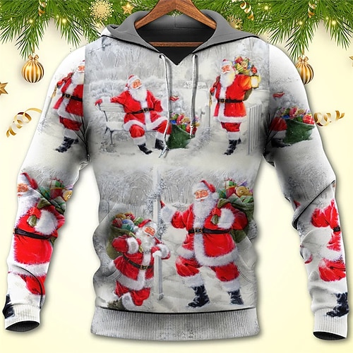 

Men's Pullover Hoodie Sweatshirt Gray Hooded Santa Claus Graphic Prints Ugly Christmas Print Daily Sports 3D Print Basic Streetwear Designer Spring & Fall Clothing Apparel Hoodies Sweatshirts