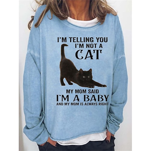 

Women's Sweatshirt Pullover Basic Blue Khaki Gray Cat Street Round Neck Long Sleeve S M L XL 2XL 3XL
