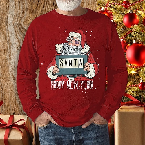 

Men's T shirt Tee Graphic Tee Christmas Shirt Santa Claus Graphic Prints Crew Neck Green Black Red Navy Blue Gray Hot Stamping Christmas Street Long Sleeve Clothing Apparel Basic Designer Casual