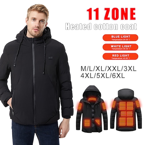 

11 Area Winter Men's Heated Fashion Padded Jacket Smart Heating Coat Hooded Electric Heating Jacket for Outdoor Sports