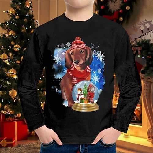 

Kids Boys T shirt Tee Dog Letter Santa Claus Long Sleeve Crewneck Children Top Casual Cute Daily Winter Fall Blue 7-13 Years