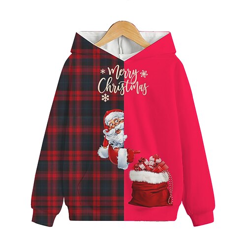 

Kids Boys Ugly Christmas Hoodie Pullover Graphic Santa Claus Long Sleeve Pocket Children Top Outdoor Hoodie Active Cute Red Winter 7-13 Years Fall Spring