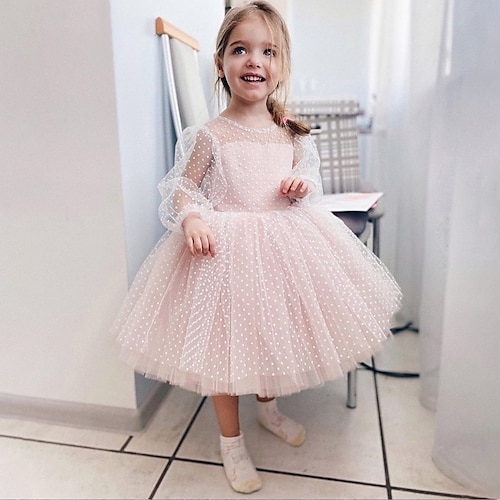 

Wedding Party Birthday Princess Flower Girl Dresses Jewel Neck Knee Length Cotton Blend with Bow(s) Pure Color Tutu Cute Girls' Party Dress Fit 3-16 Years
